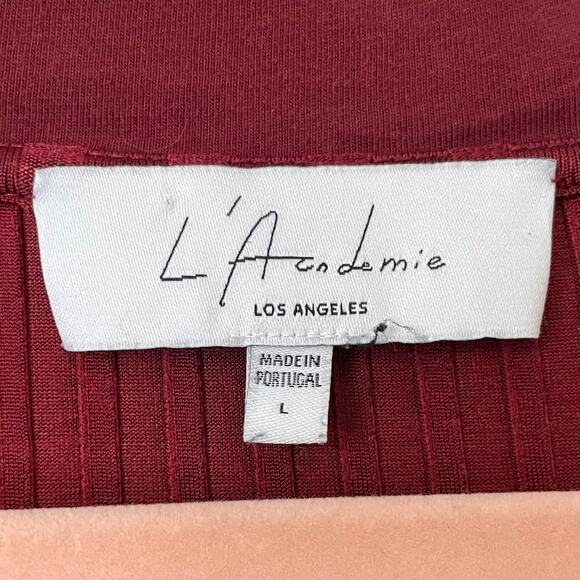 L'Academie Dress Womens Large Burgundy Red Midi Henley Ribbed Knit Stretchy - Picture 9 of 11